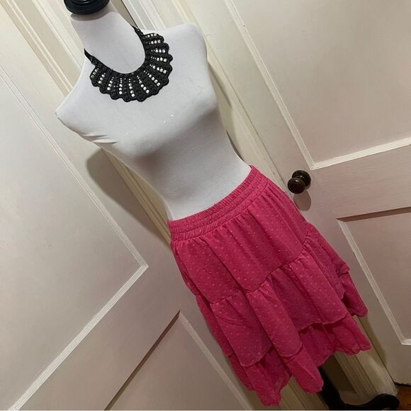 HAVER London Women's XL Hot Pink Tiered Ruffle Mini Skirt Balletcore - Picture 1 of 7